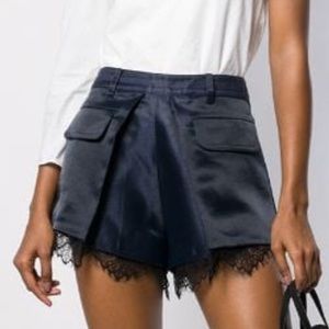 Self-portrait Lace Trimmed Pleated Crepe shorts